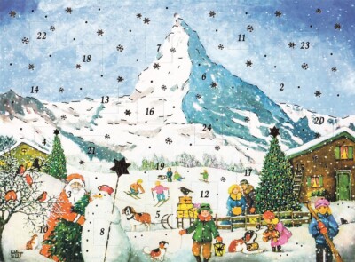 Nostalgischer Adventskalender Matterhorn aus Karton zum aufhängen A4