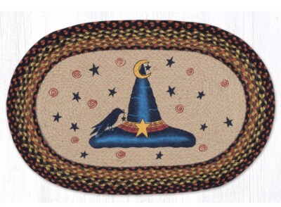 Braided Jute Stenciled Print Oval Patch Area Rug. Earth Rugs. WITCHES HAT
