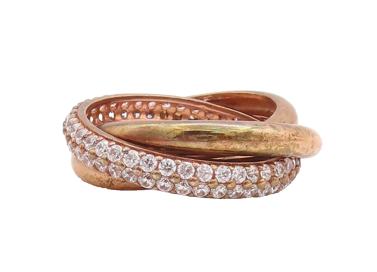 925 Sterling Silver Vintage Ring Rose Gold Plated CZ Inlay