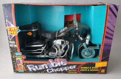 1993 TOY RUMBLE CHOPPER WITH LIGHT AND SOUND BLACK HARLEY LOOK A LIKE MOTORCYCLE
