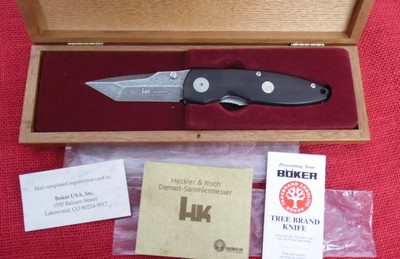 Boker 01HK02DAM HK Tanto Folding Knife Stainless Damast Damascus Germany Wood Ha