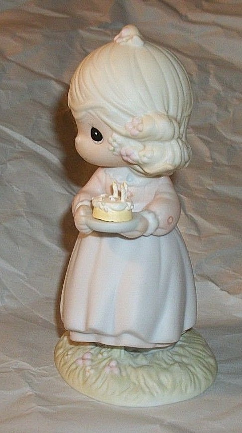 Precious Moments Blond Girl Figurine MAY YOUR BIRTHDAY BE A BLESSING w Tiny Flaw