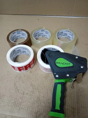 Brackit Packing Tape Set Fragile Clear Dispense 48mmx66m 5 Rolls Strong Seal
