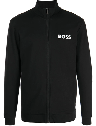 HUGO BOSS HUGO BOSS MEN'S LOUNGEWEAR-EASE ZIP UP TRACK JACKET FRONT LOGO 100% COTTON BLACK
