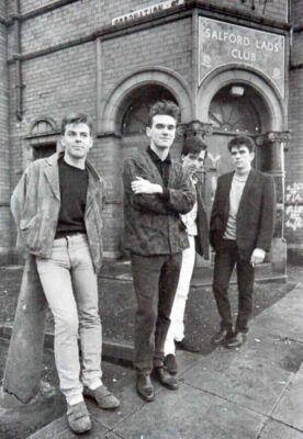 The Smiths cult British 1980's rock band pose by Salford Lads Club 8x10 photo