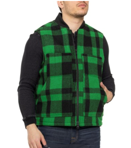 Pre-owned Filson Lined Mackinaw Wool Work Vest Sherpa Lining M Acid Green Plaid