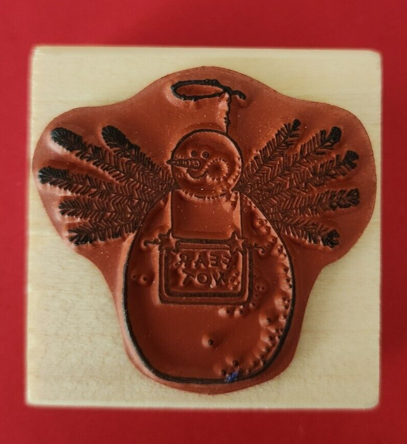 Stamp - Uptown Co. Christmas Red Rubber Wood Mounted Snowman Angel Ornament