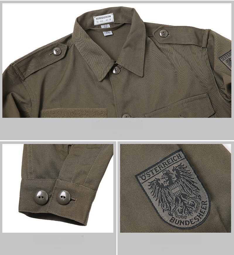 Vintage 1980s Austrian army fieldshirt shirt jacket olive khaki military mens