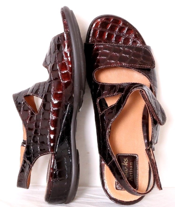 Clarks Artisan NEW Sarasota Deep Red Patent Croc Open Toe Wedge Women's US 9M