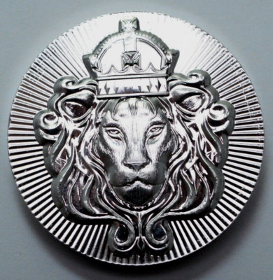 2 Oz 999 Silver Scottsdale Mint Silver Stacker Thick Round Crowned Lion Coin