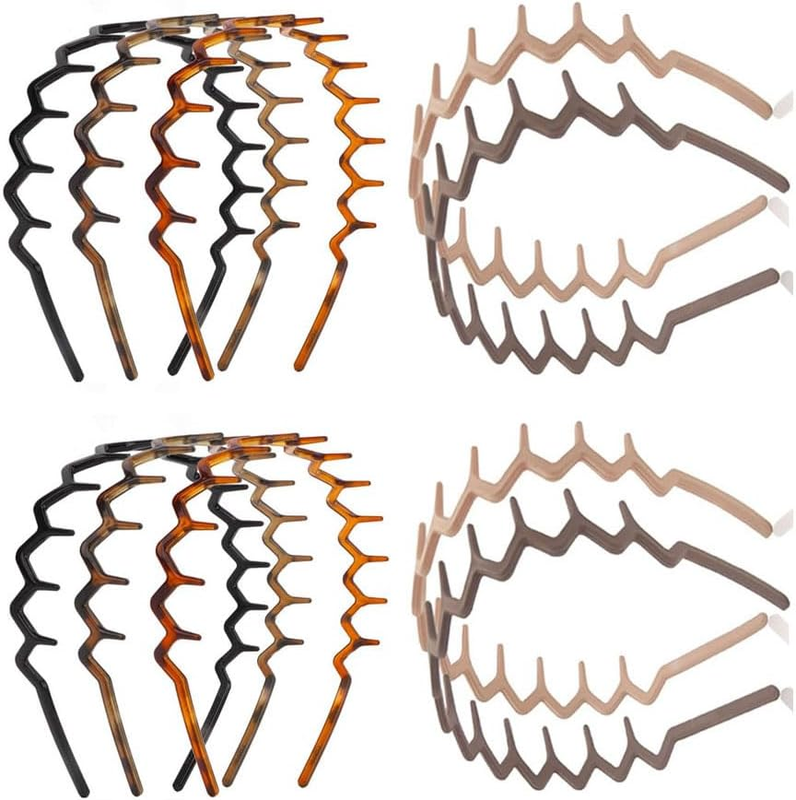 Set of 10 Plastic Zig Zag Headbands for Women and Men Wavy Toothed Hair Band, 90