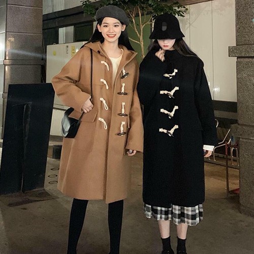 Women Hooded Faux Wool Toggle Duffel Coat Winter Retro Style Women Hooded Faux Wool Toggle Duffel Coat Winter Retro Style