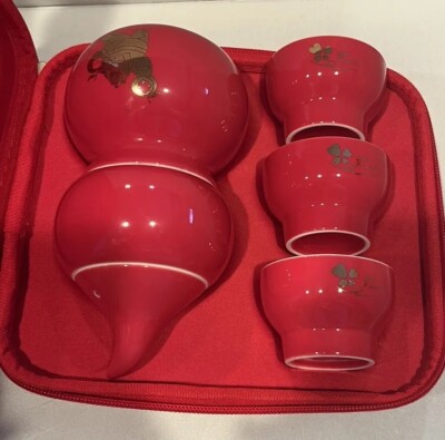 Portable Tea Set Japanese / Chinese 6 Piece Ok Family Red