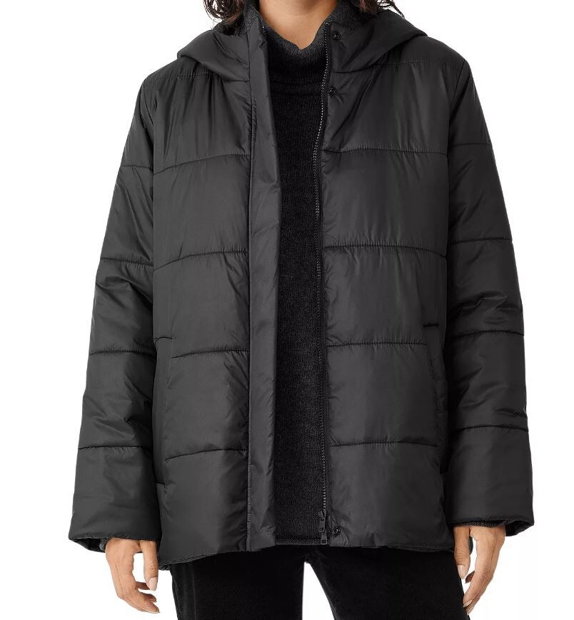 Pre-owned Eileen Fisher $368  Hooded Puffer Jacket Woodland Dark Green Size M