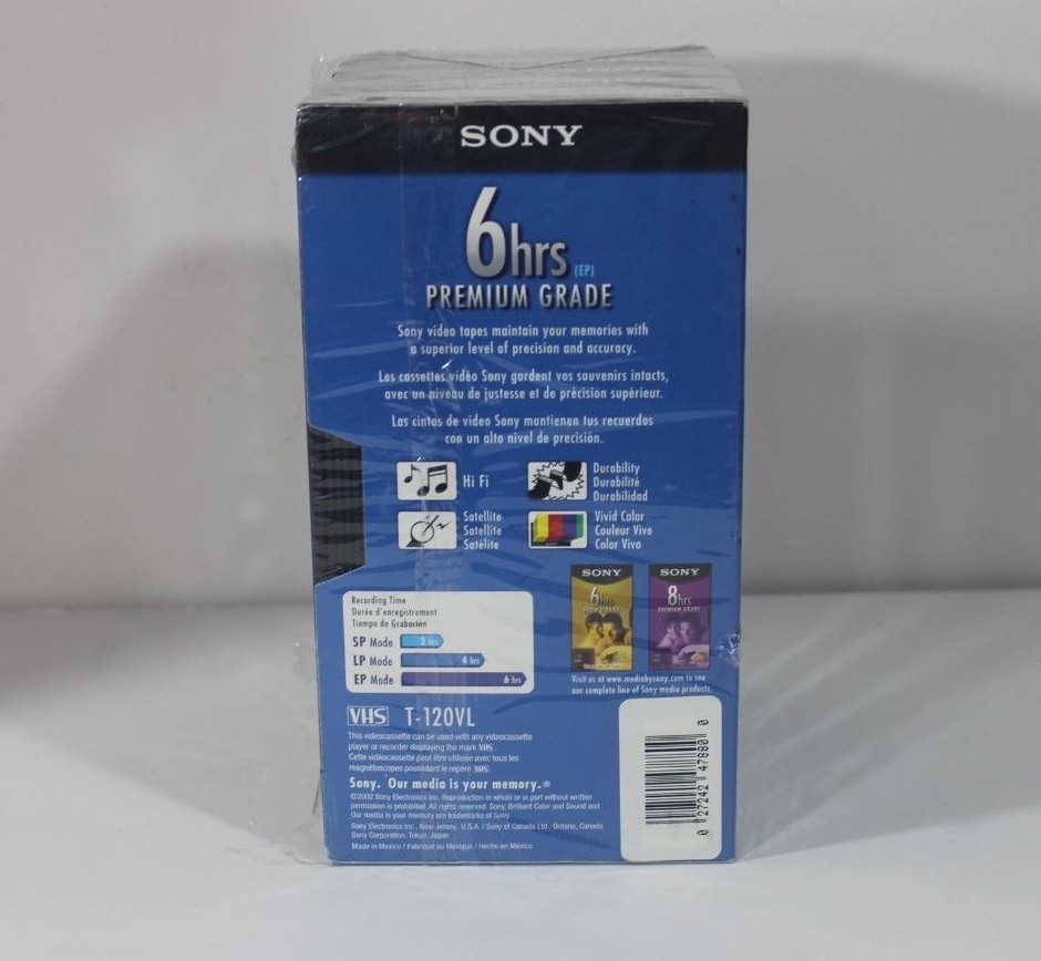 SONY T 120VL 5 Pack  Blank VHS Tapes Video Cassettes New Premium Grade 6 hr