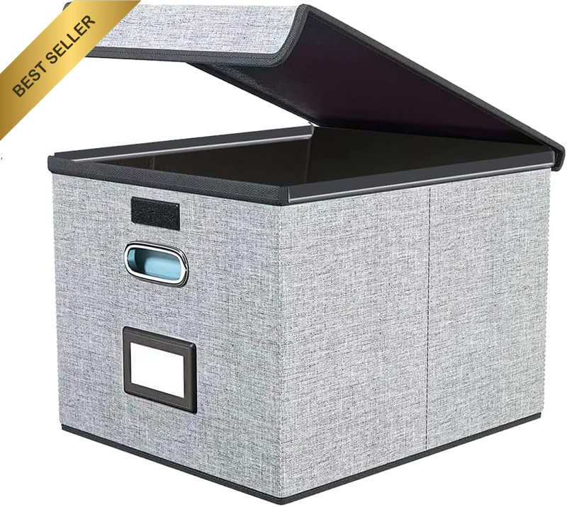 File Organizer Box, Collapsible Filing Storage Boxes with Lids, Large Capacity F