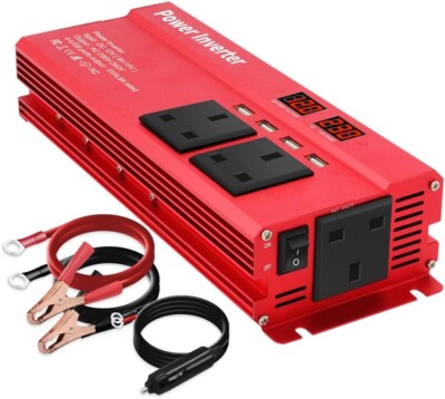 LVYUAN Power Inverter 2000W DC 12V to 230V AC Car Converter 12V with 4 USB 3 UK