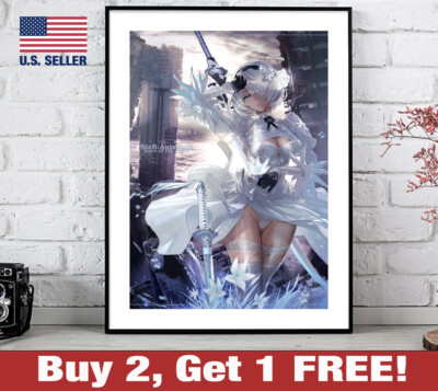 Nier Automata Tears of the Moon White Outfit 2B Poster 18'' x 24'' Print Game Room