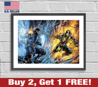 Mortal Kombat Scorpion Sub-Zero Poster 18'' x 24'' Print Game Room Wall Art Decor