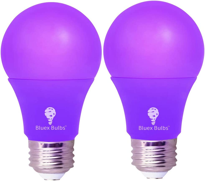 Bluex Bulbs 2 Pack LED A19 Purple Light Bulb - 9W (60Watt Equivalent) - E26 Base