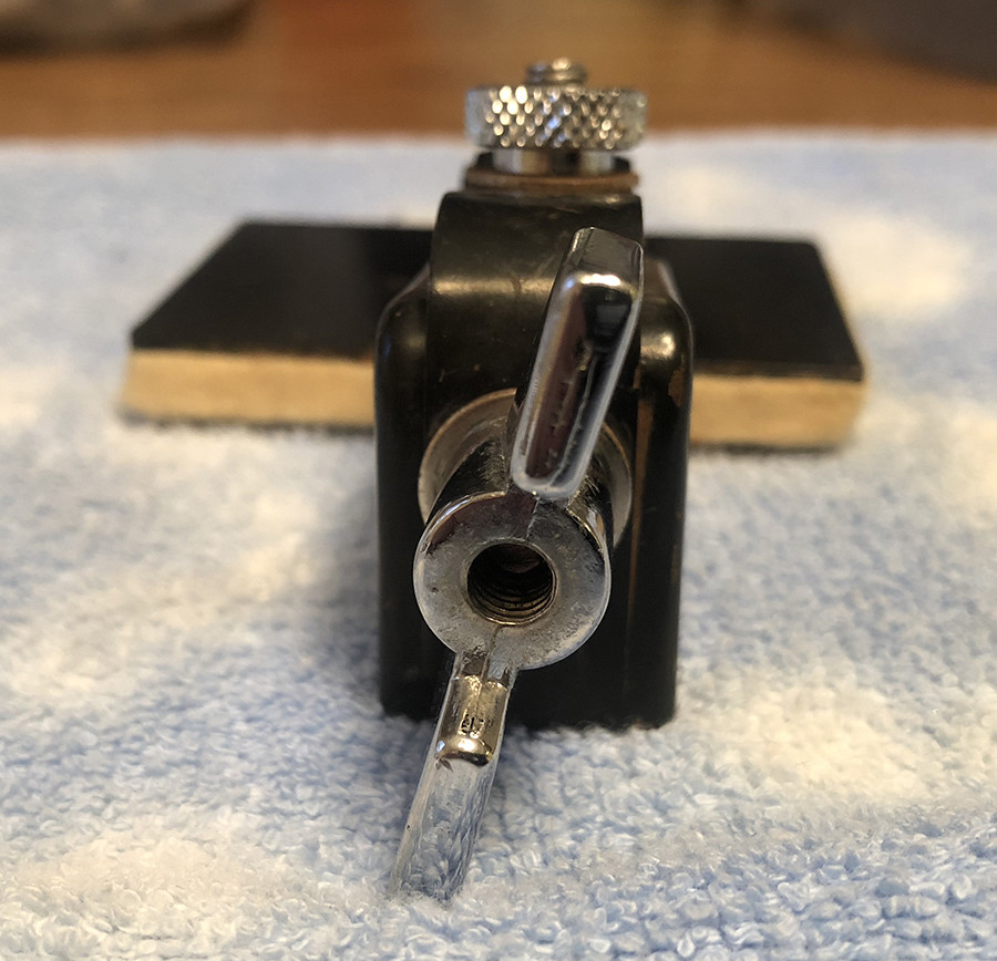 Vintage floor tom / ride tom tone control arm / muffler. Exterior-take on/off