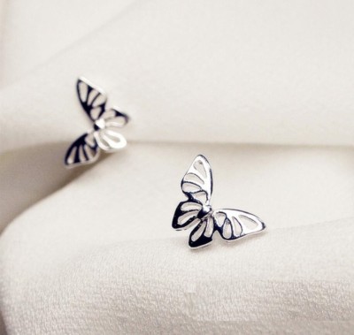 Lovely Adorable Tiny Butterfly Silver Stud Earrings