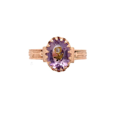 14k Yellow Gold Victorian Genuine Natural Amethyst Rose of Sharon