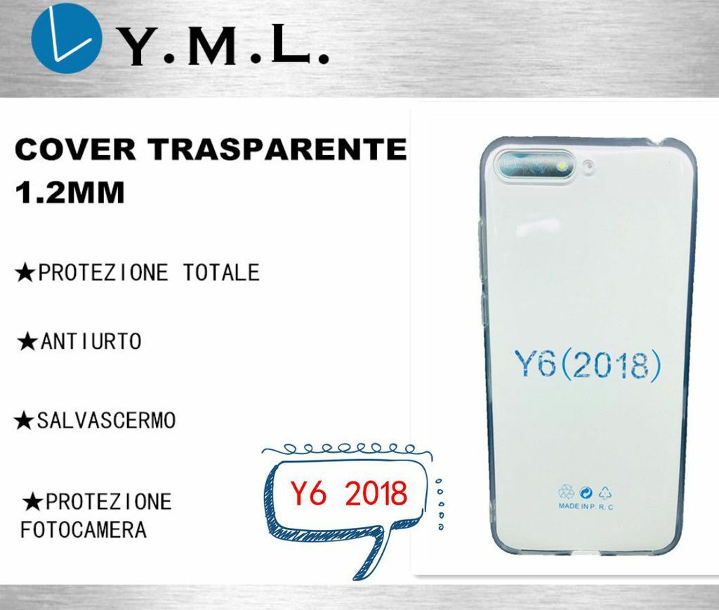Custodia Cover In Tpu Trasparente Sottile 1.2mm Per Huawei Y6 2018 mar