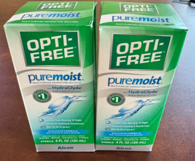 2 Lot - Opti Free PureMoist - HydraGlyde Contact Lens Solution 4 oz - exp 02/26