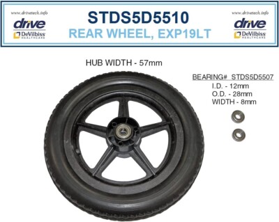 Replacement Part for Drive Transport Chair EXP19LT - Rear 12'' Wheel