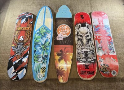 Lot of 5 Used Skateboard Decks Tony Hawk, Superior, Ten Eighty & Kryptonics