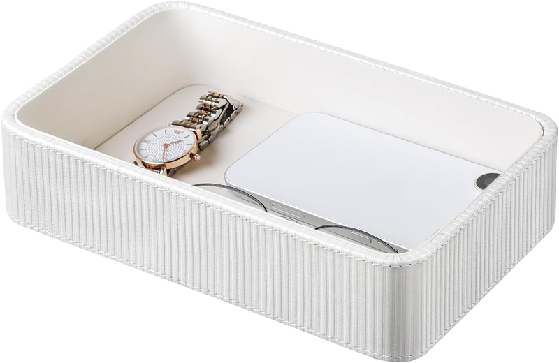 PU Leather Valet Tray, Rectangular Nightstand Organizer, Desktop Storage Catchal