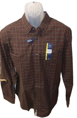 George Mens Shirt Size L 42-44 Brown Green Checkered Classic Fit Long Sleeve EUC