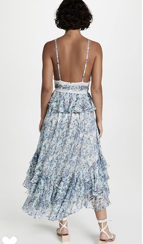 Pre-owned Free People Rococo Sand Emi Braw Strappy Long Metallic Peplum Dress L $532 In Blue
