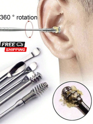 6pcs Ear Pick Cleaning Set Spiral Tool Spoon Ear Wax Remover Cleaner Curette Kit