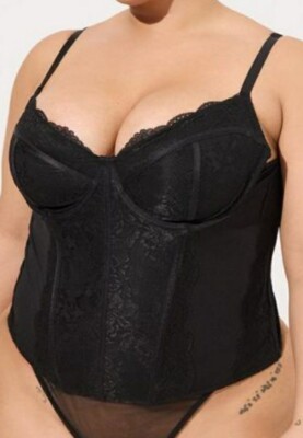 Torrid Gorgeous Black Lace Underwire Bustier Lingerie Plus Size 1X, 14/16