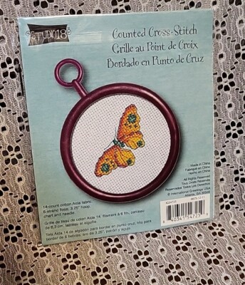 Studio 18-Orange Butterfly Counted Cross Stitch Kit-w/3 1/4'' Hoop- Sealed