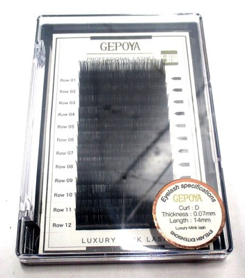 GEPOYA D Curl 0.07mm Thick 14mm Length Luxury Mink Eyelash Extensions