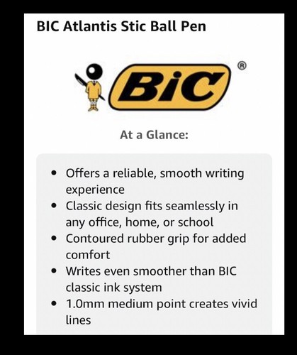 20 Pack BIC ATLANTIS STIC Ball Pens,BIC’S Smoothest writer,1.0 Medium,BLACK