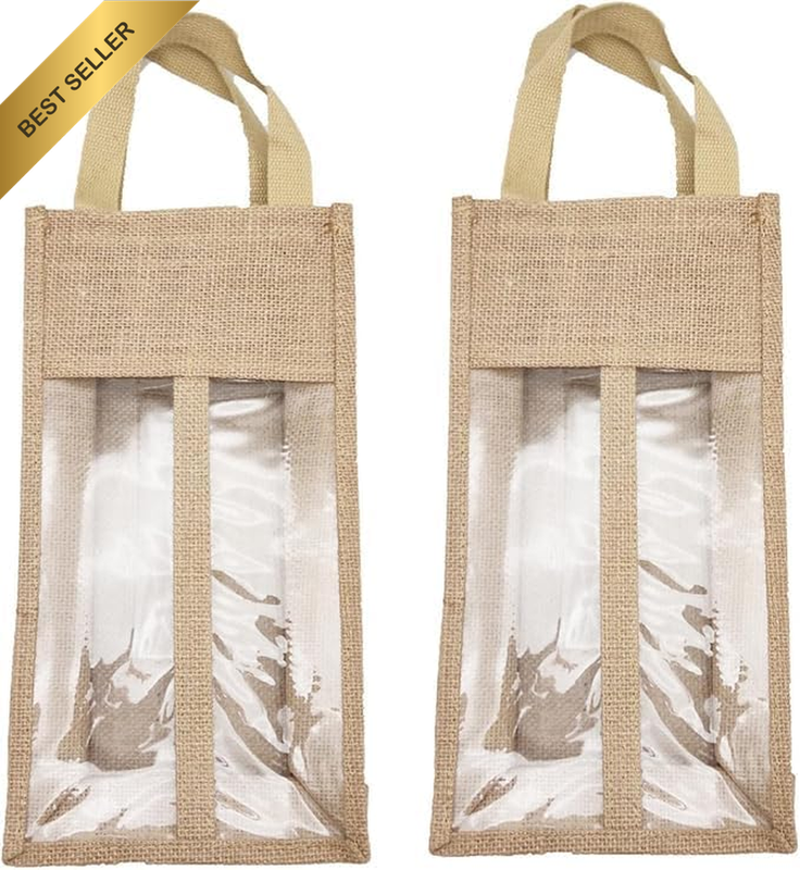 2 Bottle Wine Carrier Bags Wine Bottle Handbag Eco-Friendly Burlap Bag Gift Bag