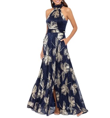 Женское платье на бретелях с металлическим принтом Betsy & Adam, темно-синий, 10