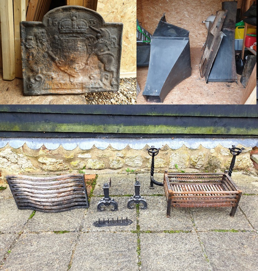 Cast Iron Fireplace parts with 2 Hoods and Cast Iron Plaque in
