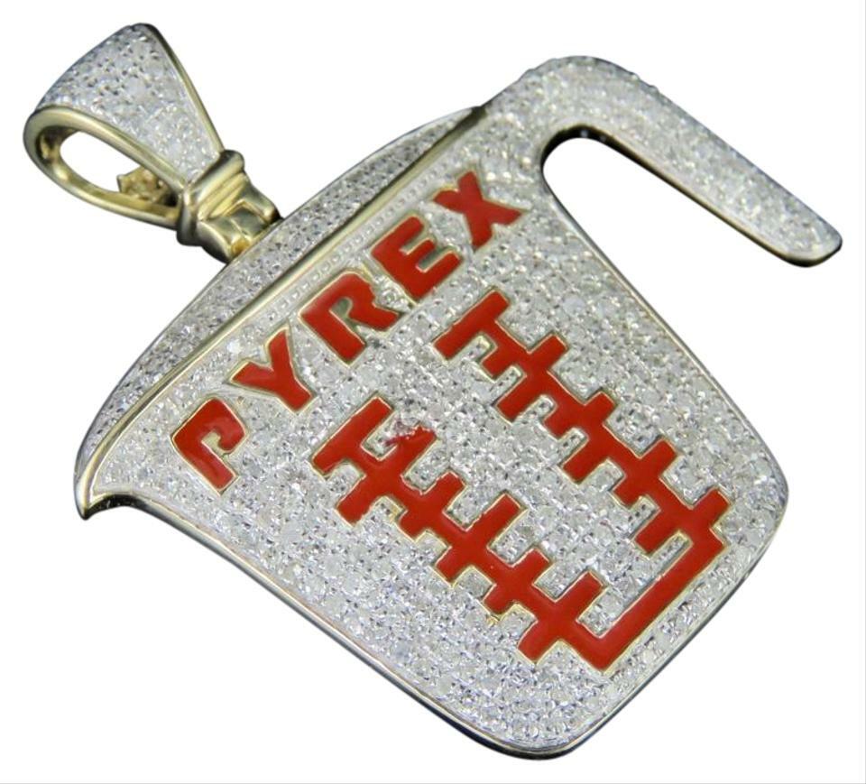 Pre-owned Pyrex 1 Ct Round Simulated Diamond Mens  Measuring Cup Pendant Yellow Gold Plated In White