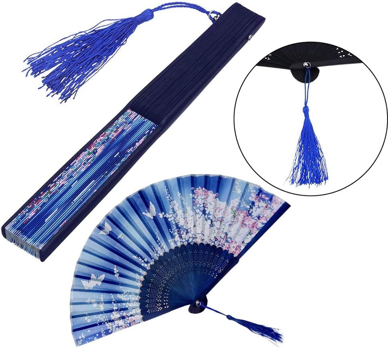 4 PCS Handheld Folding Fans Bamboo Silk Fabric Cloth Folding Fans Chinese Japane
