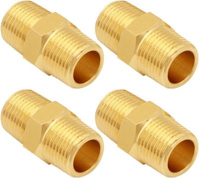 4PCS 1/4 Inch NPT Brass Hex Nipple Coupling 1/4'' NPT X 1/4'' NPT Male Threaded Eq