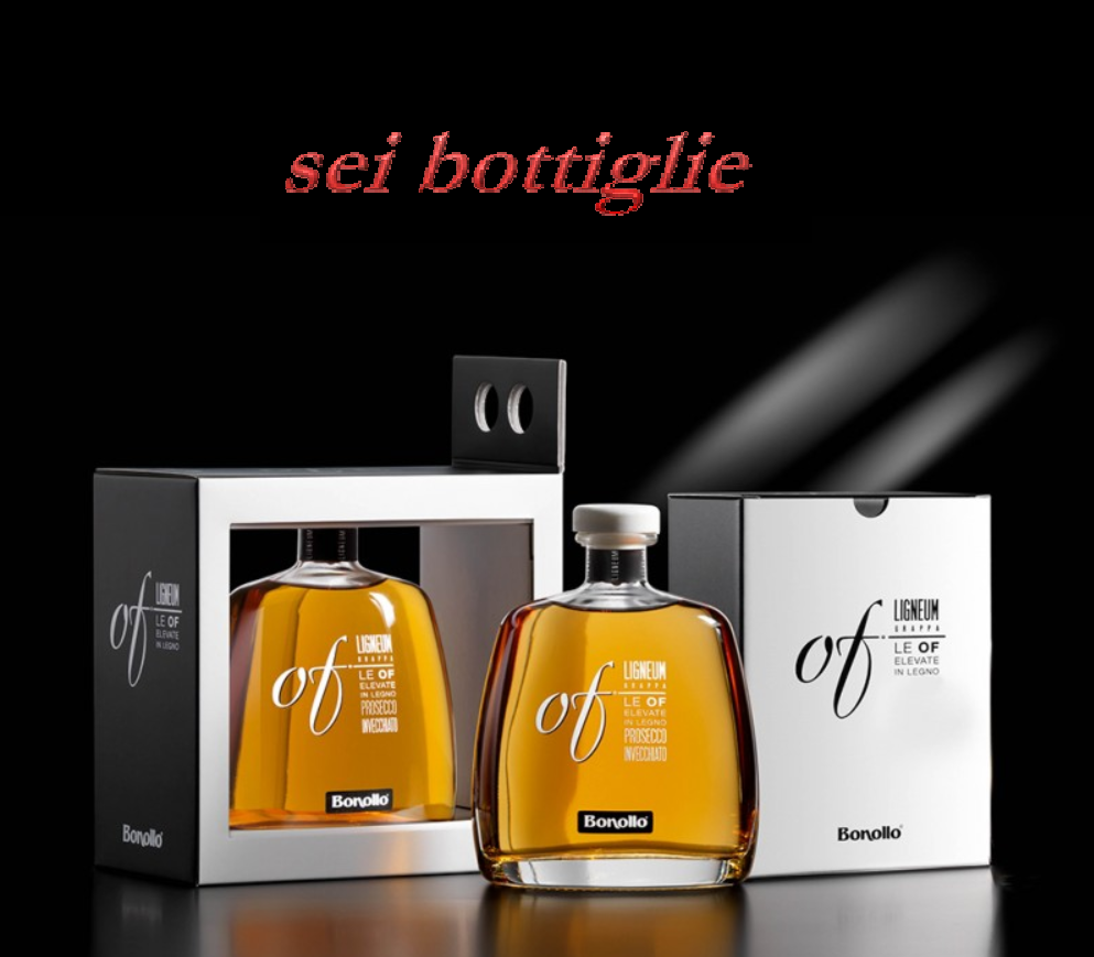 Set 6 Bottiglie Collezione Premium Bonollo Grappa Ligneum Prosecco Invecchiato