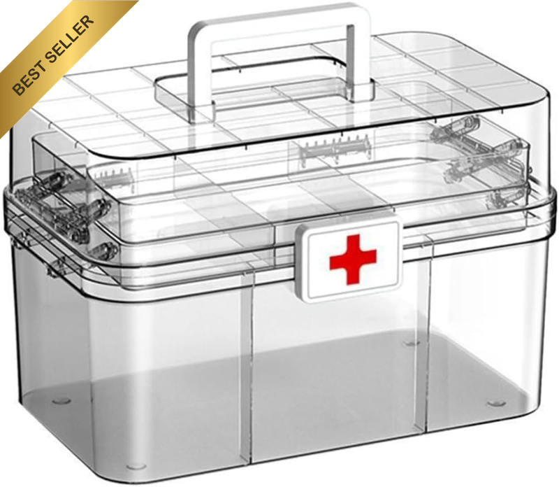 3-Tier Medicine Organiser, Portable Medicine Cabinets Storage Box with Handle, M
