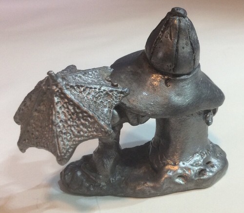 Vintage Pewter Michael Ricker Child Holding Umbrella Over Puppy Dog Handcrafted