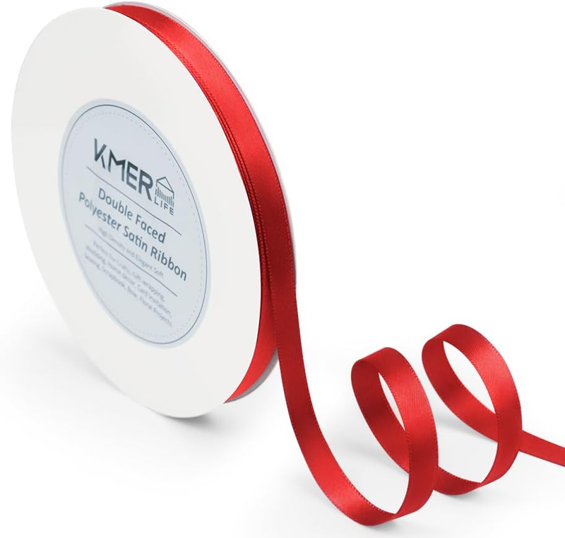 3/8 Inch X 50 Yards Double Faced Polyester Red Satin Ribbon, Perfect for Gift Wr