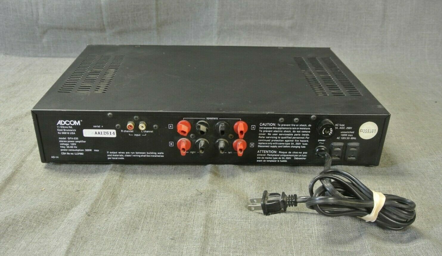 ADCOM GFA-535 2 CHANNEL POWER AMPLIFIER (9684-1 4C)